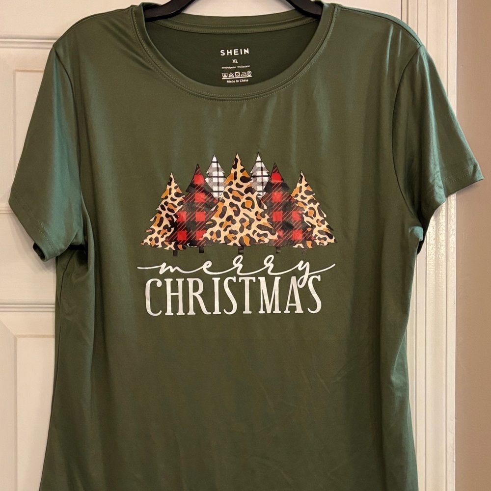 Christmas Tee with Plaid and Leopard Trees - Picture 3 of 5